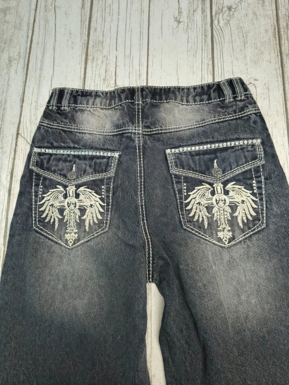 Ninth Hall Idle Chapel Black Wash Straight Leg Wide Leg Jeans Size 8